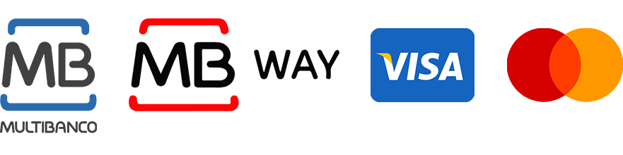 Pagamentos seguros: Multibanco, MB WAY, VISA e Mastercard